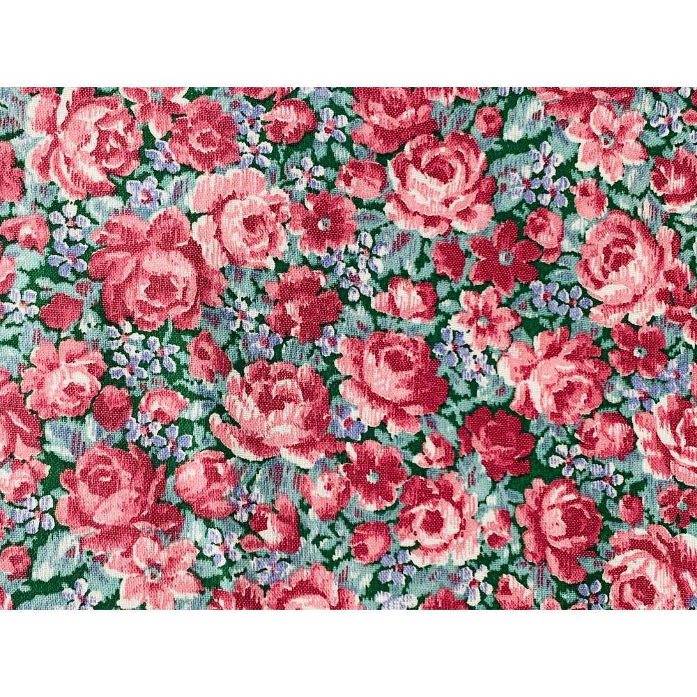 Quilting Fabric By The Yard Mauve Rose Peter Pan Vtg Green 44 Wide Small Print